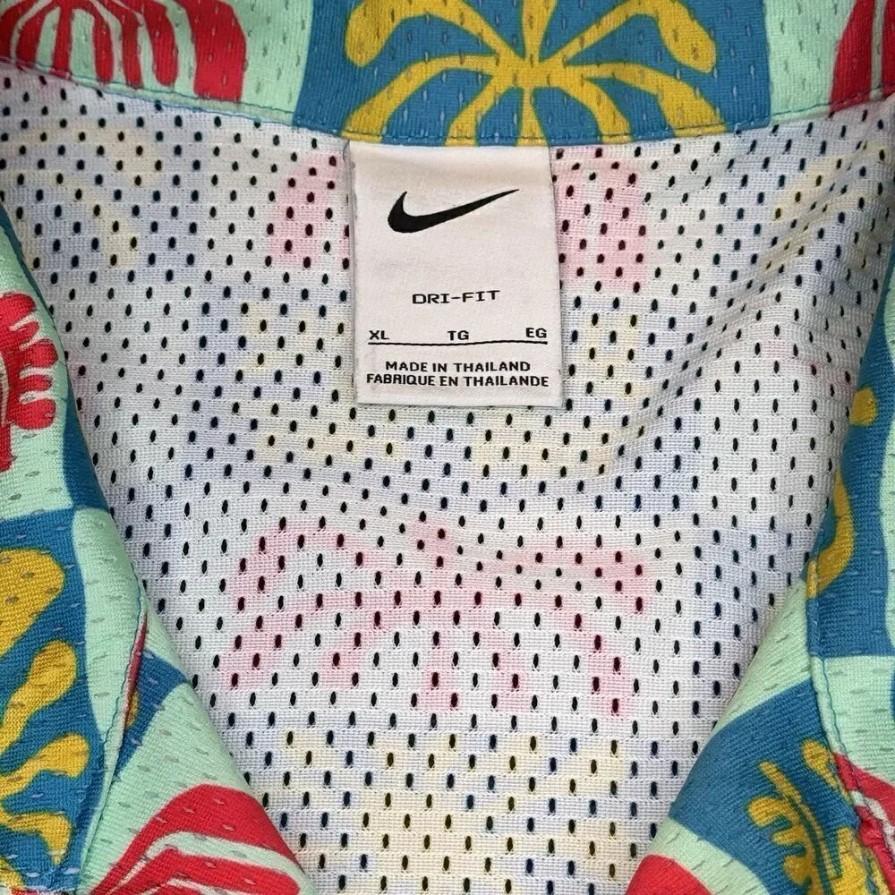 Nike Sz XL Mesh Hawaiian Resort Camp Shirt Dri-Fit Button Down Men Colorful 0962